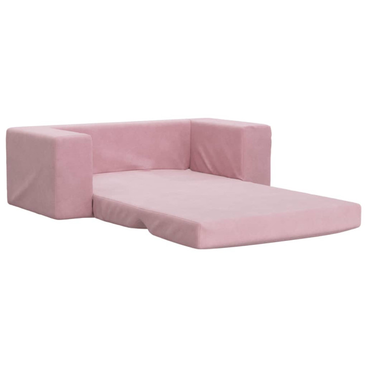 Vaikiška dvivietė sofa-lova, rožinės spalvos, minkštas pliušas