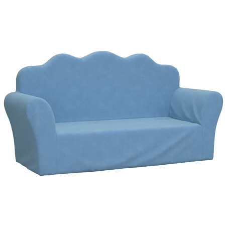 Vaikiška dvivietė sofa, mėlynos spalvos, minkštas pliušas