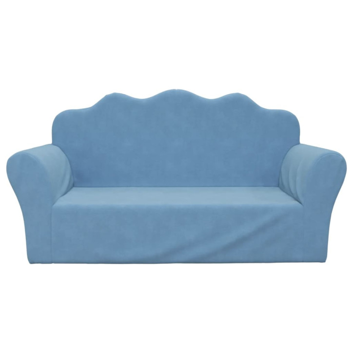 Vaikiška dvivietė sofa, mėlynos spalvos, minkštas pliušas