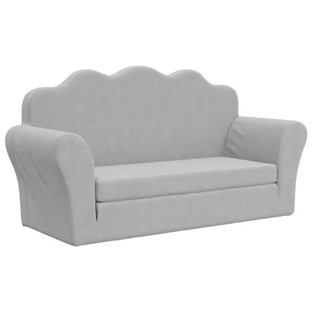 Vaikiška dvivietė sofa-lova, šviesiai pilka, minkštas pliušas