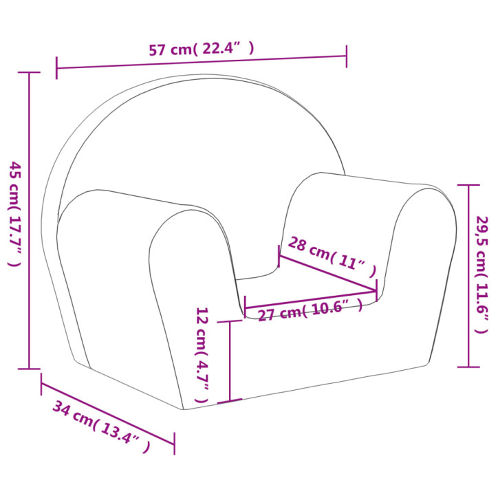 Vaikiška sofa, šviesiai pilka, minkštas pliušas, su žvaigždėmis