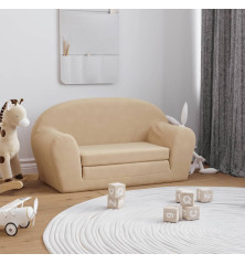 Vaikiška dvivietė sofa-lova, kreminės spalvos, minkštas pliušas