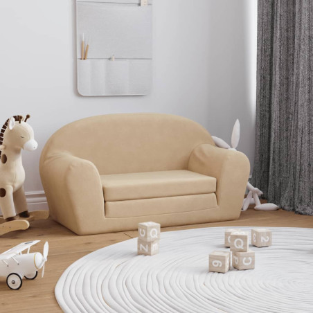 Vaikiška dvivietė sofa-lova, kreminės spalvos, minkštas pliušas