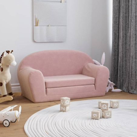 Vaikiška dvivietė sofa-lova, rožinės spalvos, minkštas pliušas