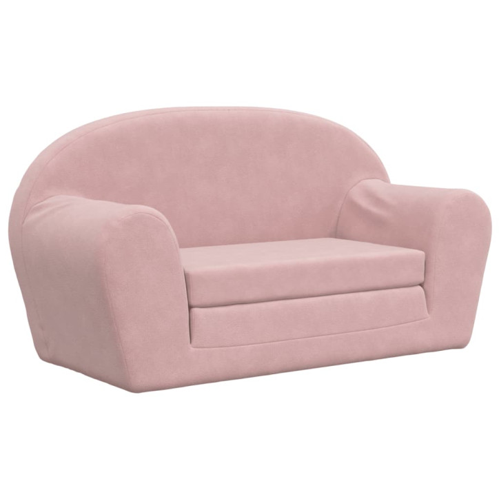 Vaikiška dvivietė sofa-lova, rožinės spalvos, minkštas pliušas