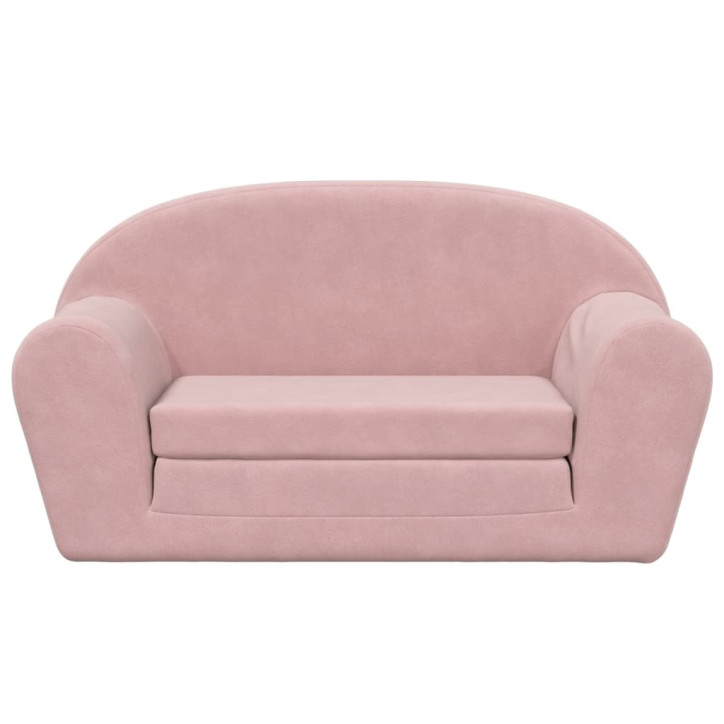 Vaikiška dvivietė sofa-lova, rožinės spalvos, minkštas pliušas