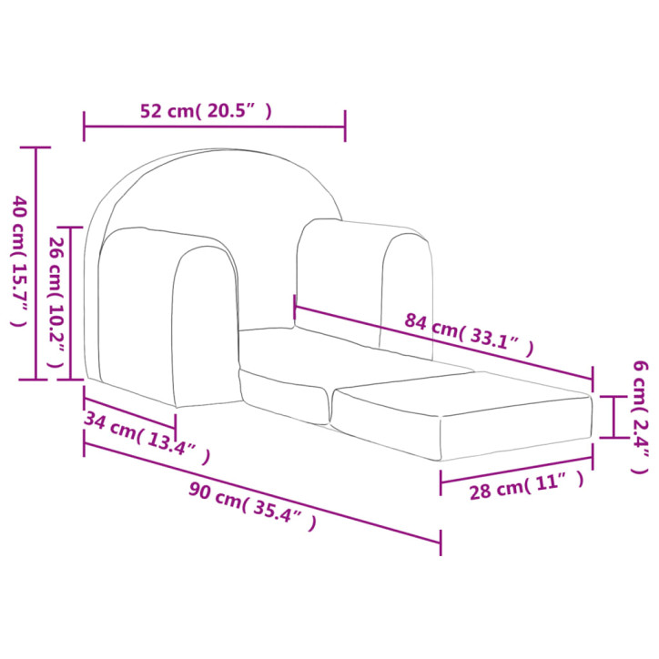 Vaikiška sofa-lova, šviesiai pilkos spalvos, minkštas pliušas