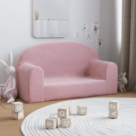 Vaikiška dvivietė sofa, rožinės spalvos, minkštas pliušas