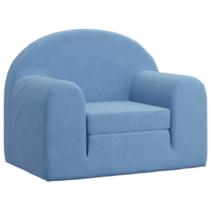 Vaikiška sofa-lova, mėlynos spalvos, minkštas pliušas