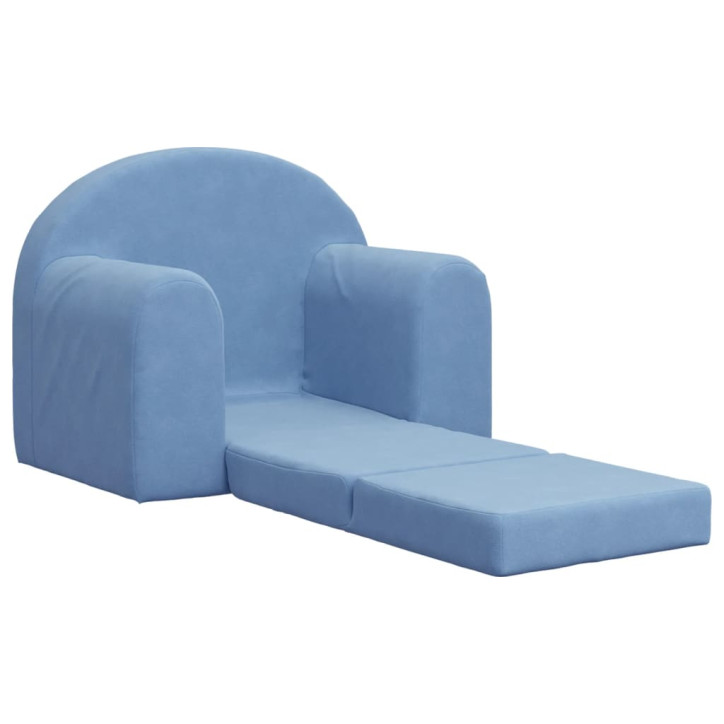 Vaikiška sofa-lova, mėlynos spalvos, minkštas pliušas