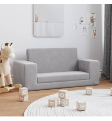 Vaikiška dvivietė sofa-lova, šviesiai pilka, minkštas pliušas