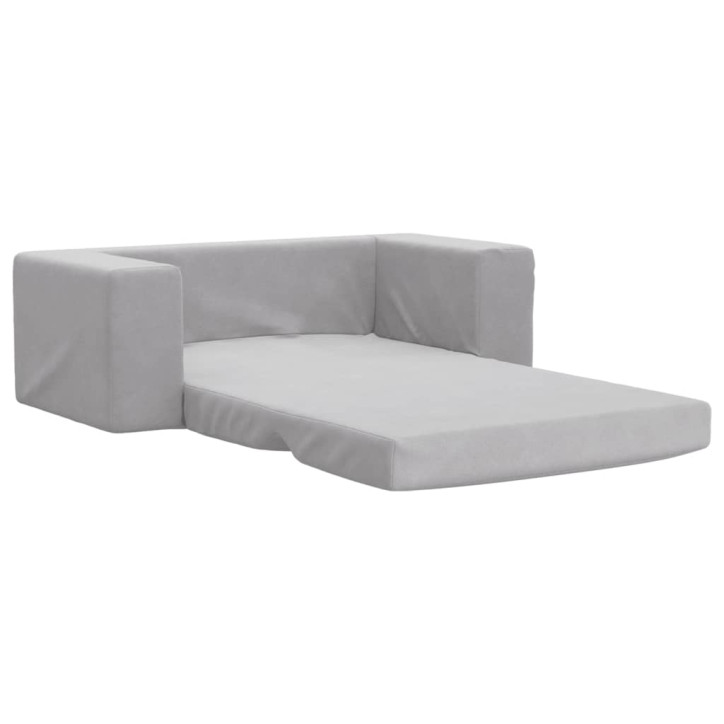 Vaikiška dvivietė sofa-lova, šviesiai pilka, minkštas pliušas