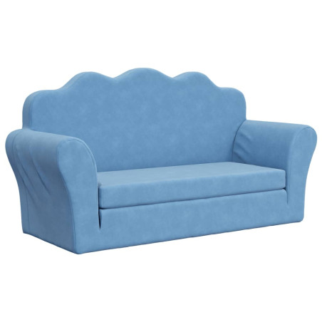 Vaikiška dvivietė sofa-lova, mėlynos spalvos, minkštas pliušas