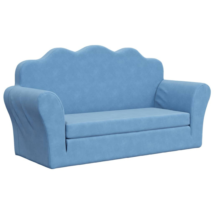 Vaikiška dvivietė sofa-lova, mėlynos spalvos, minkštas pliušas