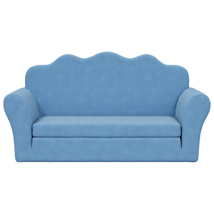 Vaikiška dvivietė sofa-lova, mėlynos spalvos, minkštas pliušas