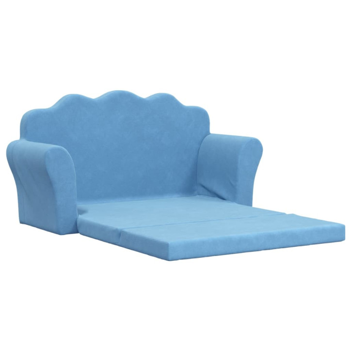 Vaikiška dvivietė sofa-lova, mėlynos spalvos, minkštas pliušas