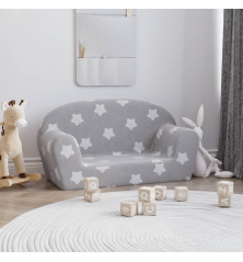 Vaikiška dvivietė sofa, pilka, minkštas pliušas, su žvaigždėmis