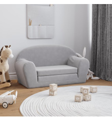 Vaikiška dvivietė sofa-lova, šviesiai pilka, minkštas pliušas