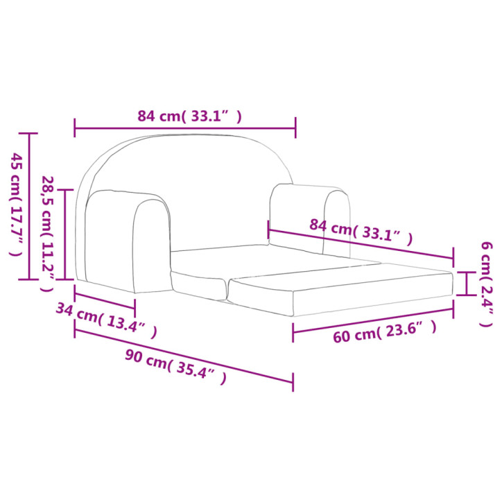 Vaikiška dvivietė sofa-lova, antracito, minkštas pliušas