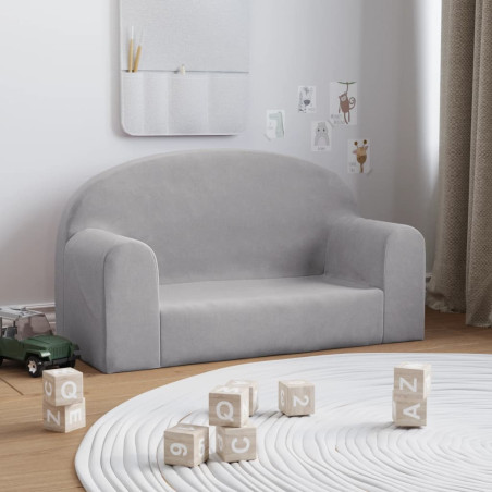 Vaikiška dvivietė sofa, šviesiai pilka, minkštas pliušas