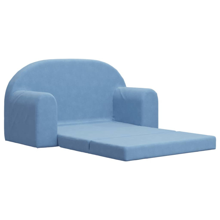 Vaikiška dvivietė sofa-lova, mėlynos spalvos, minkštas pliušas