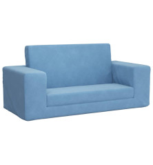 Vaikiška dvivietė sofa-lova, mėlynos spalvos, minkštas pliušas