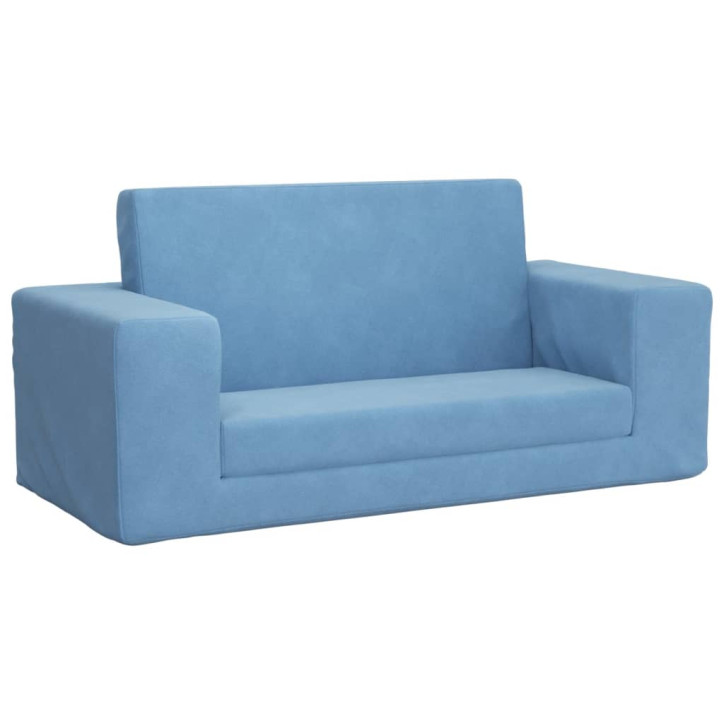 Vaikiška dvivietė sofa-lova, mėlynos spalvos, minkštas pliušas