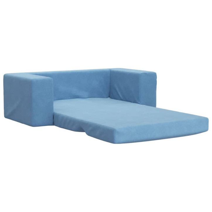 Vaikiška dvivietė sofa-lova, mėlynos spalvos, minkštas pliušas