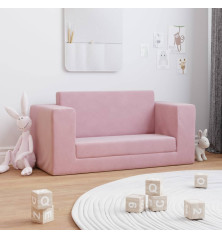 Vaikiška dvivietė sofa-lova, rožinės spalvos, minkštas pliušas