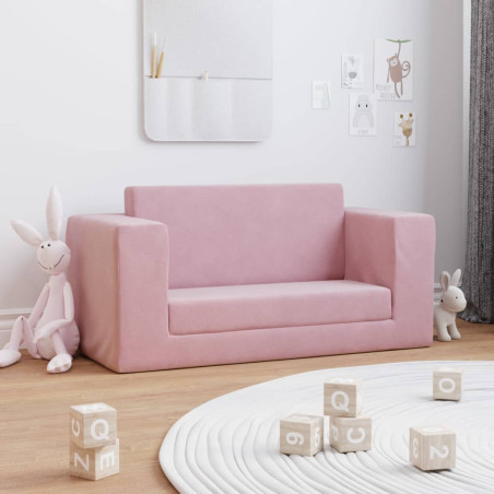 Vaikiška dvivietė sofa-lova, rožinės spalvos, minkštas pliušas