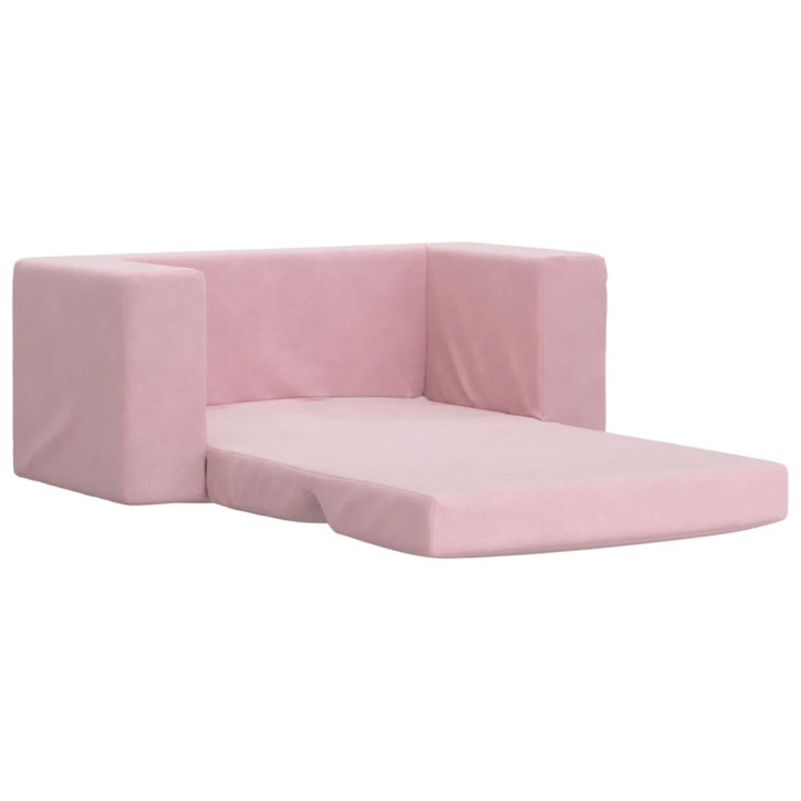 Vaikiška dvivietė sofa-lova, rožinės spalvos, minkštas pliušas