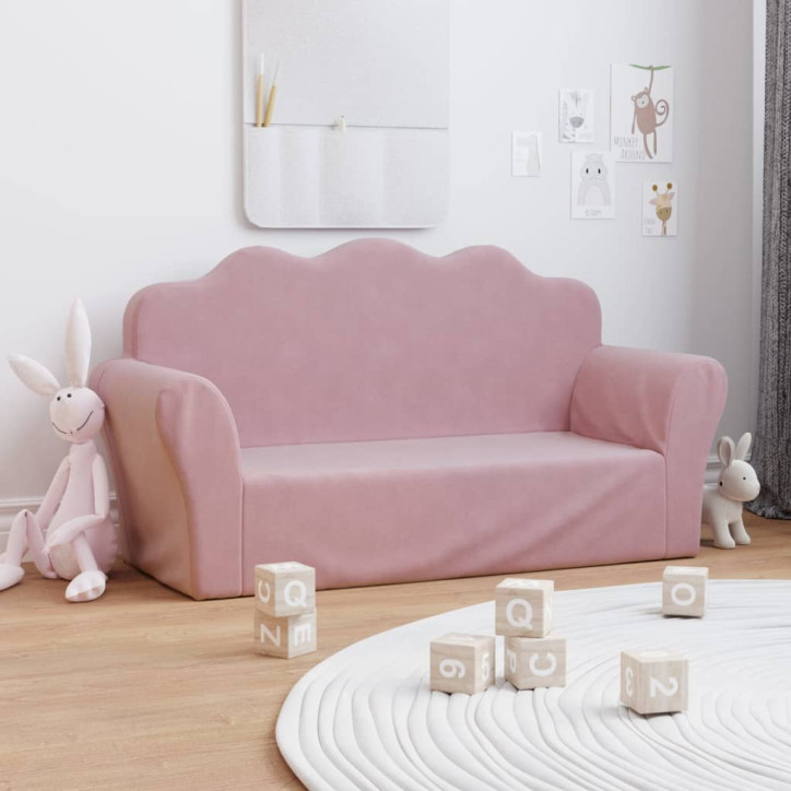 Vaikiška dvivietė sofa, rožinės spalvos, minkštas pliušas