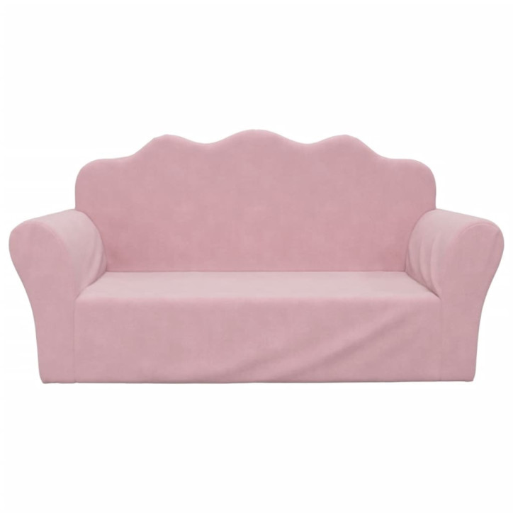 Vaikiška dvivietė sofa, rožinės spalvos, minkštas pliušas