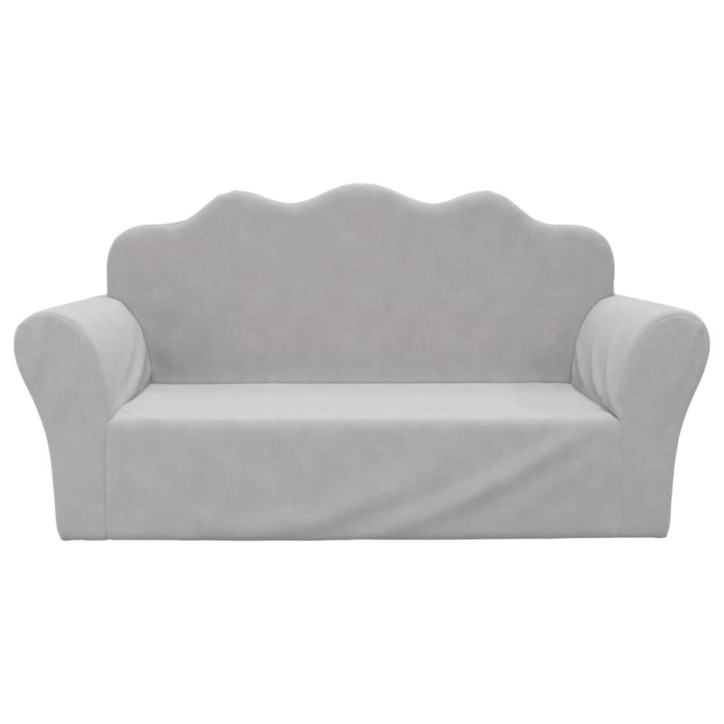 Vaikiška dvivietė sofa, šviesiai pilka, minkštas pliušas