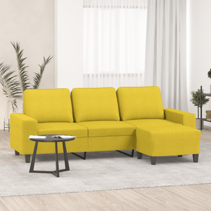 Trivietė sofa su pakoja, šviesiai geltona, 180cm, audinys