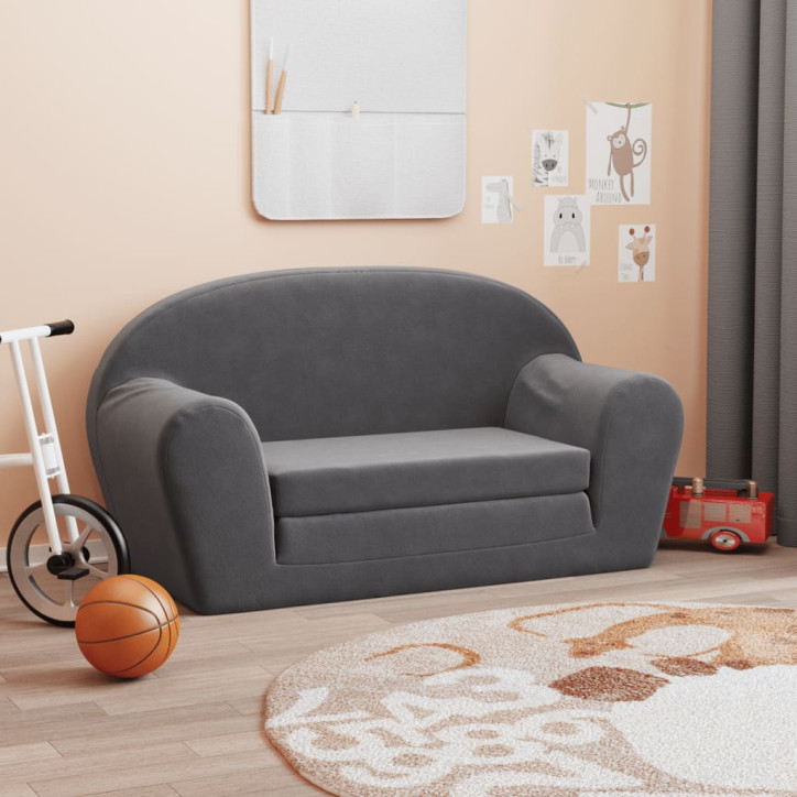 Vaikiška dvivietė sofa-lova, antracito, minkštas pliušas