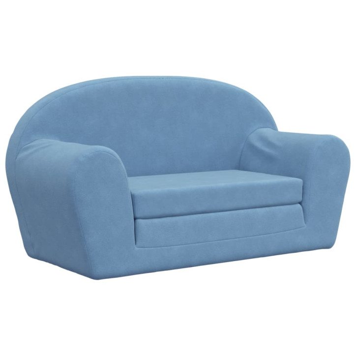 Vaikiška dvivietė sofa-lova, mėlynos spalvos, minkštas pliušas