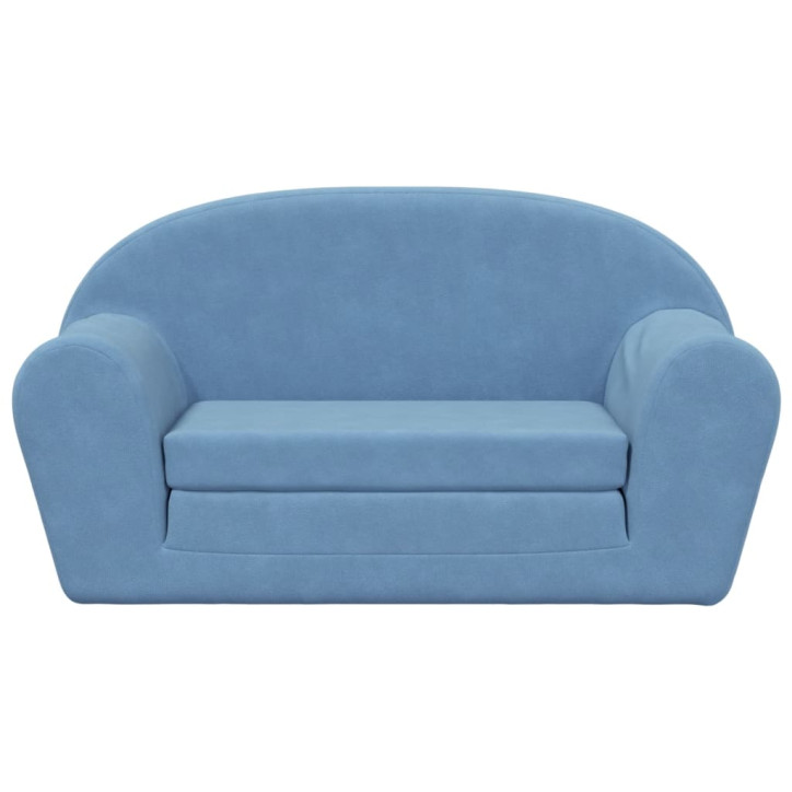 Vaikiška dvivietė sofa-lova, mėlynos spalvos, minkštas pliušas