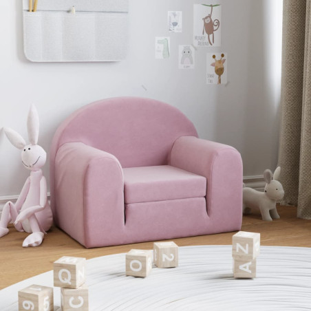 Vaikiška sofa-lova, rožinės spalvos, minkštas pliušas