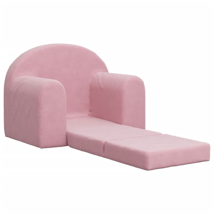 Vaikiška sofa-lova, rožinės spalvos, minkštas pliušas