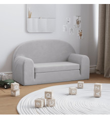 Vaikiška dvivietė sofa-lova, šviesiai pilka, minkštas pliušas