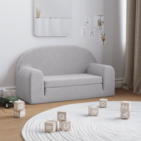 Vaikiška dvivietė sofa-lova, šviesiai pilka, minkštas pliušas