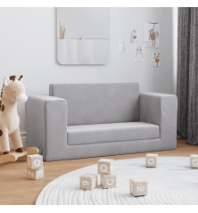 Vaikiška dvivietė sofa-lova, šviesiai pilka, minkštas pliušas