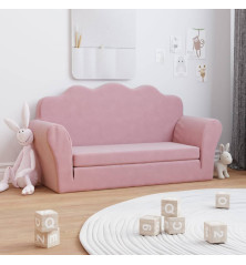 Vaikiška dvivietė sofa-lova, rožinės spalvos, minkštas pliušas