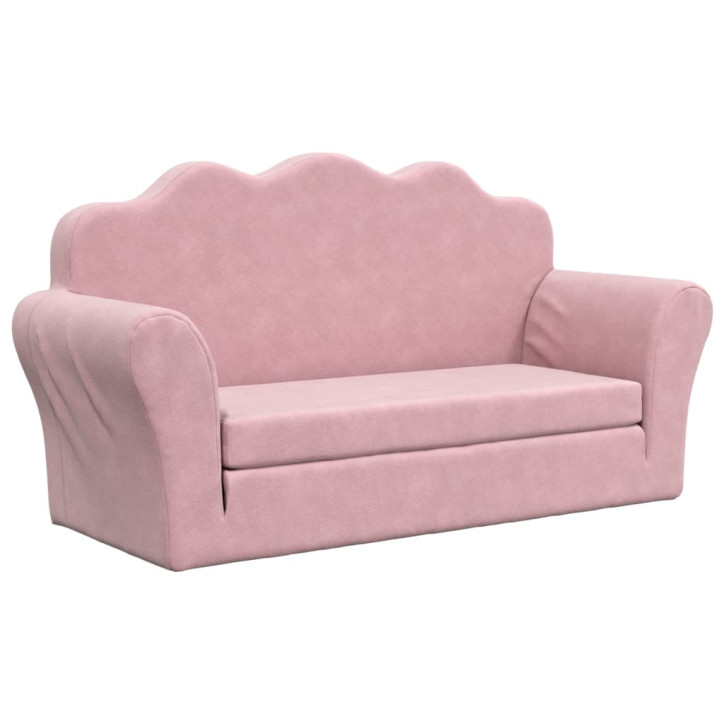 Vaikiška dvivietė sofa-lova, rožinės spalvos, minkštas pliušas