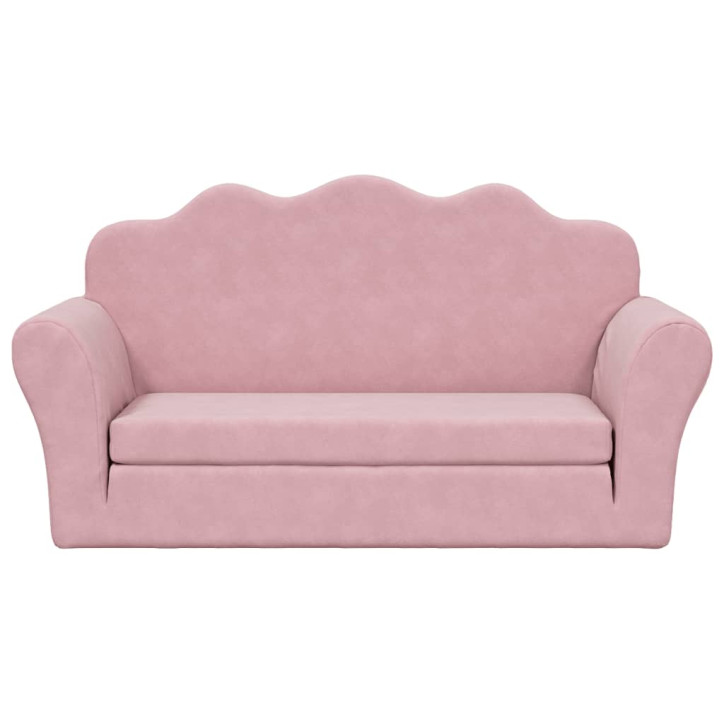 Vaikiška dvivietė sofa-lova, rožinės spalvos, minkštas pliušas