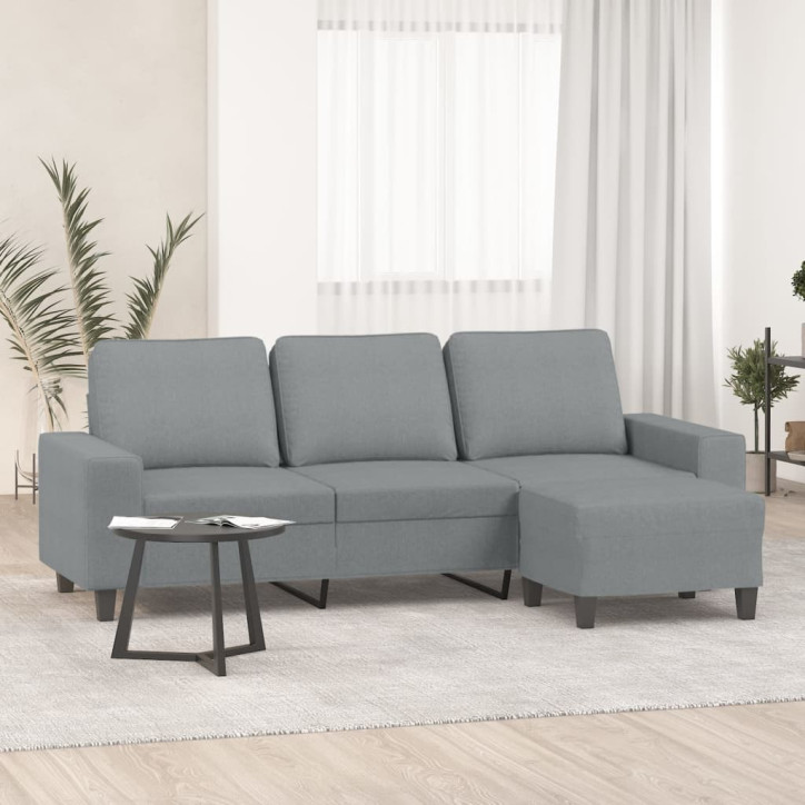 Trivietė sofa su pakoja, šviesiai pilka, 180cm, audinys