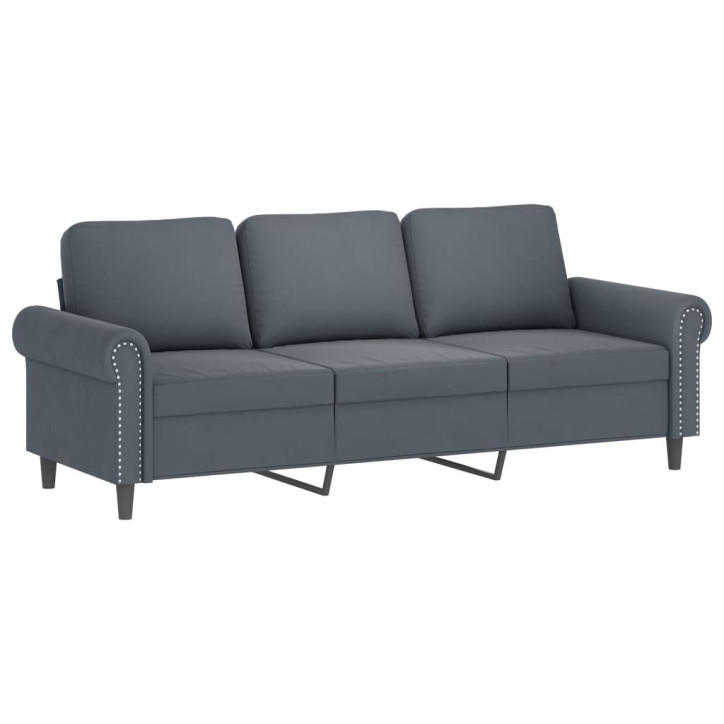 Trivietė sofa su pagalvėlėmis, tamsiai pilka, 180cm, aksomas