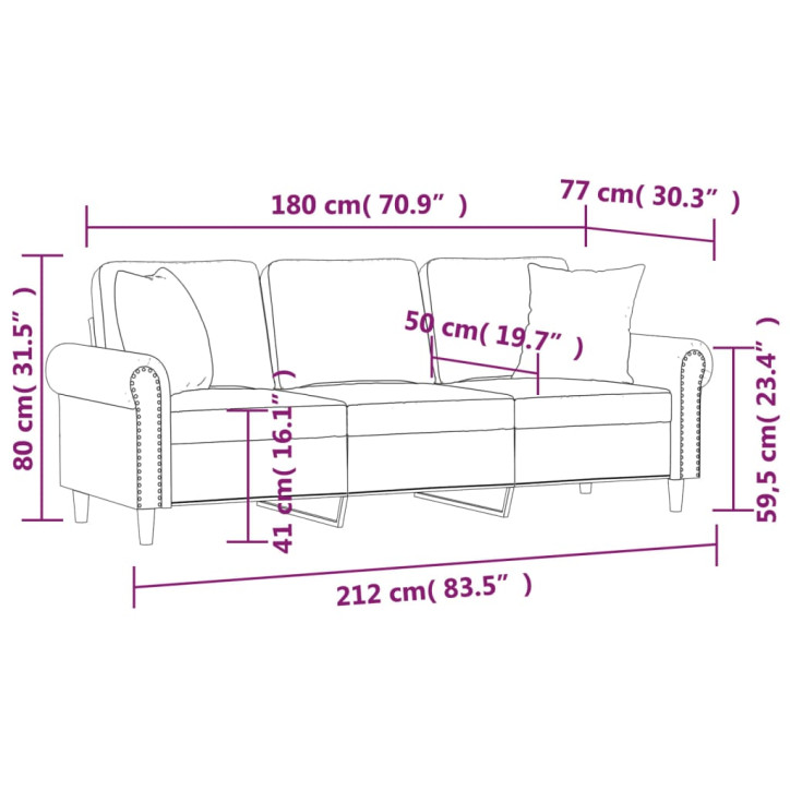 Trivietė sofa su pagalvėlėmis, tamsiai pilka, 180cm, aksomas