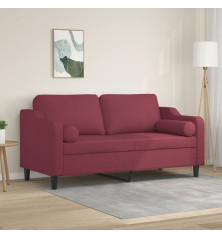 Dvivietė sofa su pagalvėlėmis, raudonojo vyno, 140cm, audinys